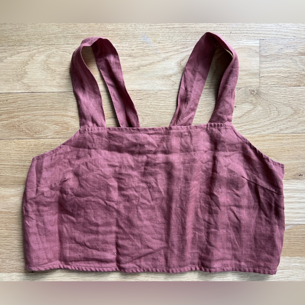 Vitamin A cropped mauve 100% linen top NWOT